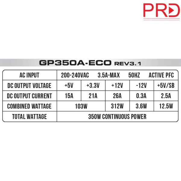 مشخصات منبع تغذیه GP350A-ECO GREEN